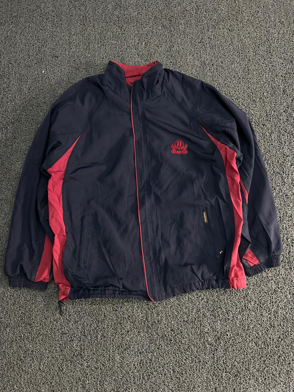 Navy & Red Lightweight Zip-Up Windbreaker Jacket – Stand Collar Casual Sports Outerwear