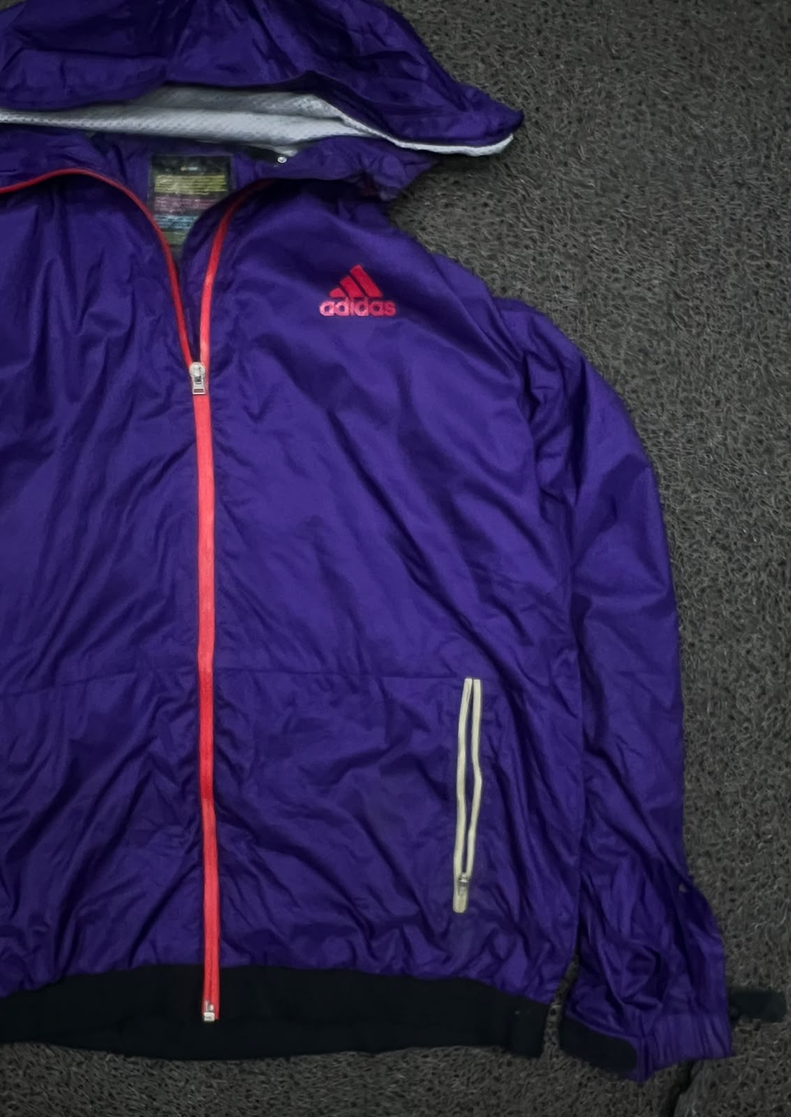 Adidas Purple Hooded Lightweight Zip-Up Jacket ⚠️ Zip Damage