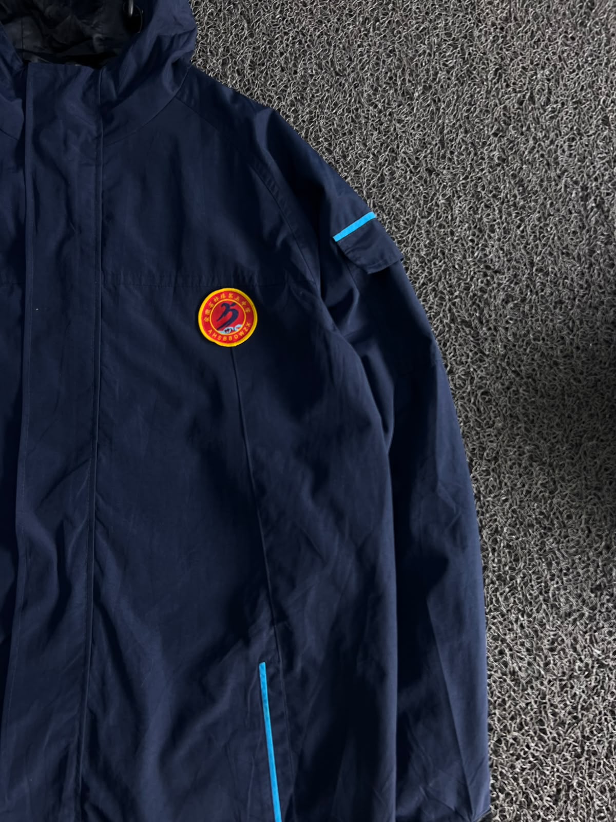 Vintage Navy Blue Hooded Technical Windbreaker Jacket