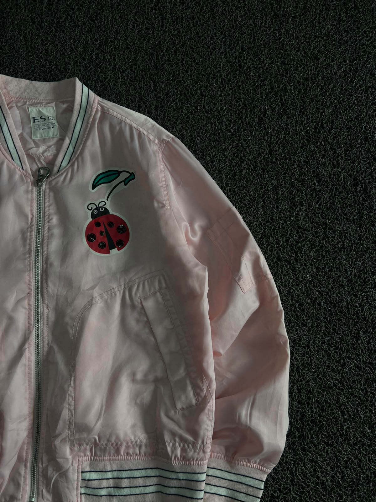 Cute Cherry & Ladybug Pink Bomber Jacket