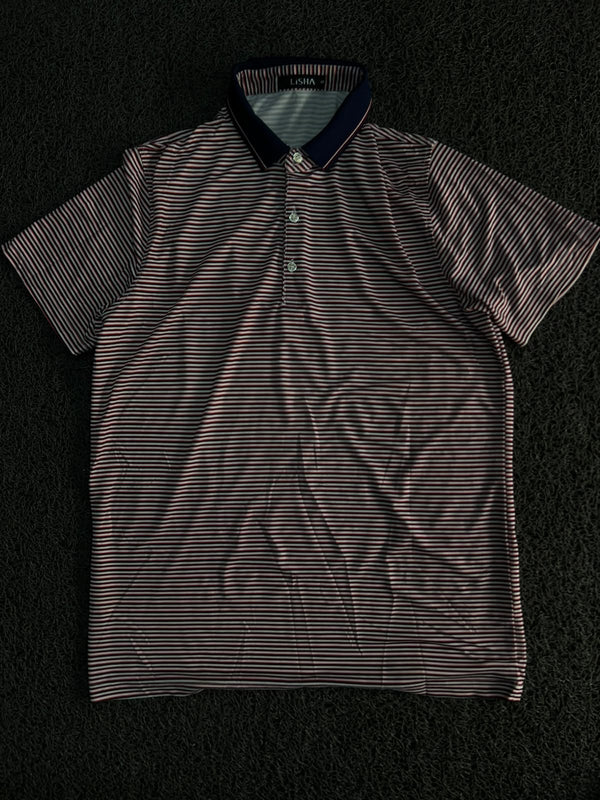 Men’s Lisha Striped Polo T-Shirt with Contrast Collar