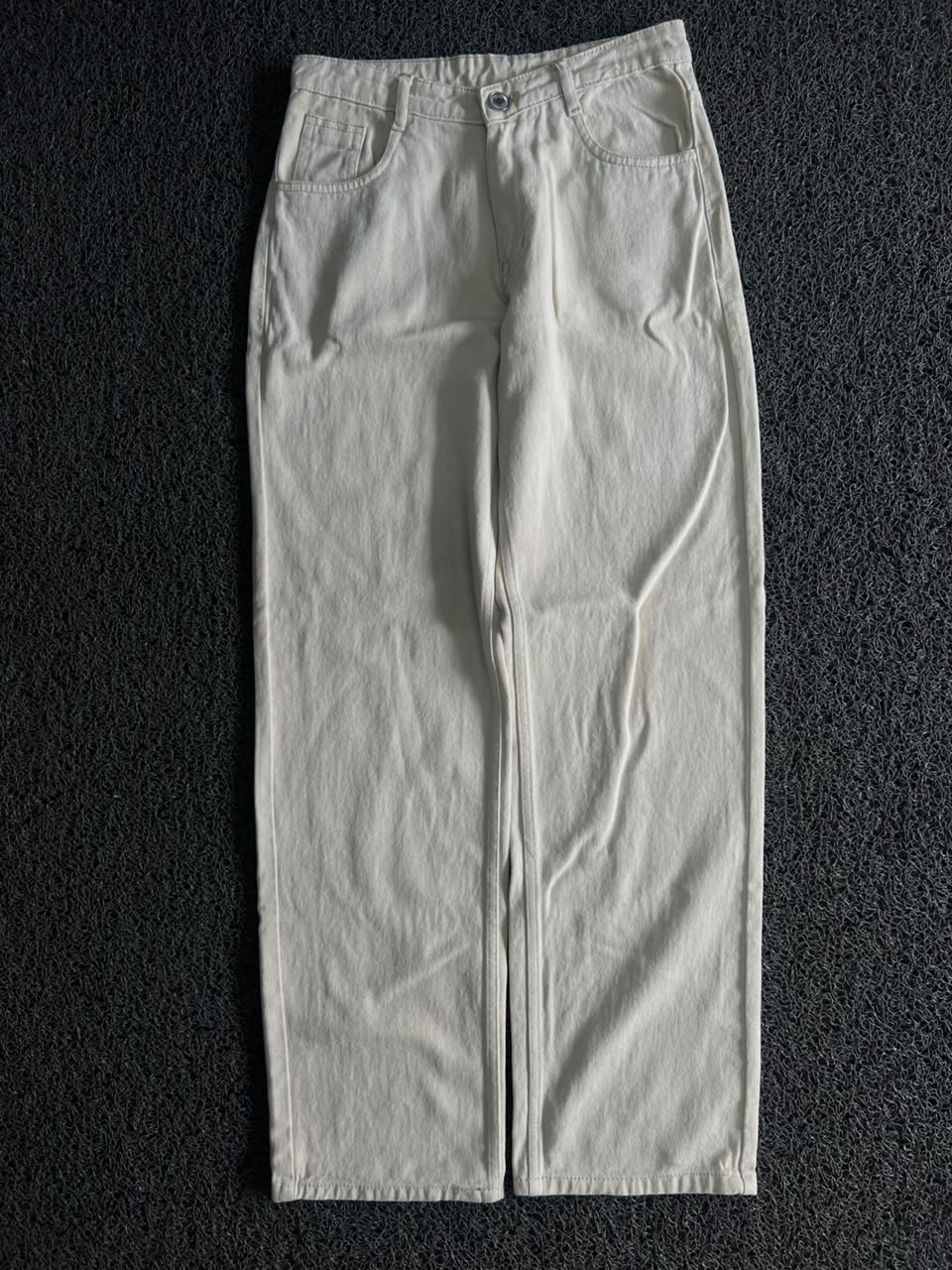 H&M Cream Canvas Wide-Straight Jeans