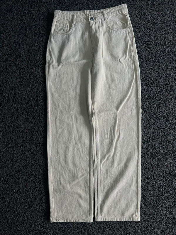 H&M Cream Canvas Wide-Straight Jeans
