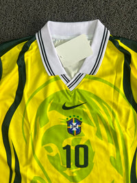 Brazil Neymar #10 Long Sleeve Collar Retro Football Jersey – Yellow & Green Nike Style