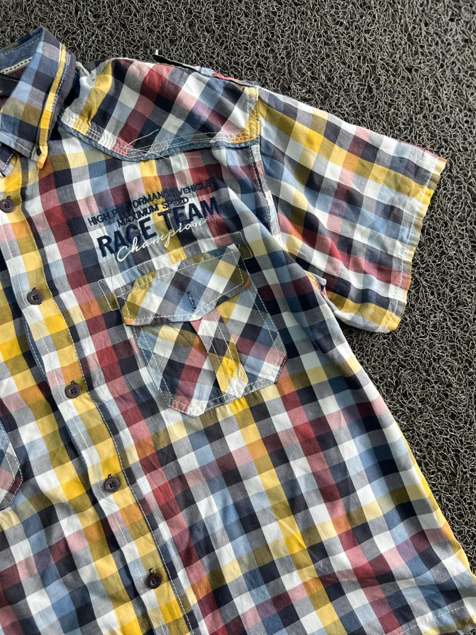 Thrift Peakstone Grand Prix Plaid Short Sleeve Button-Up Shirt