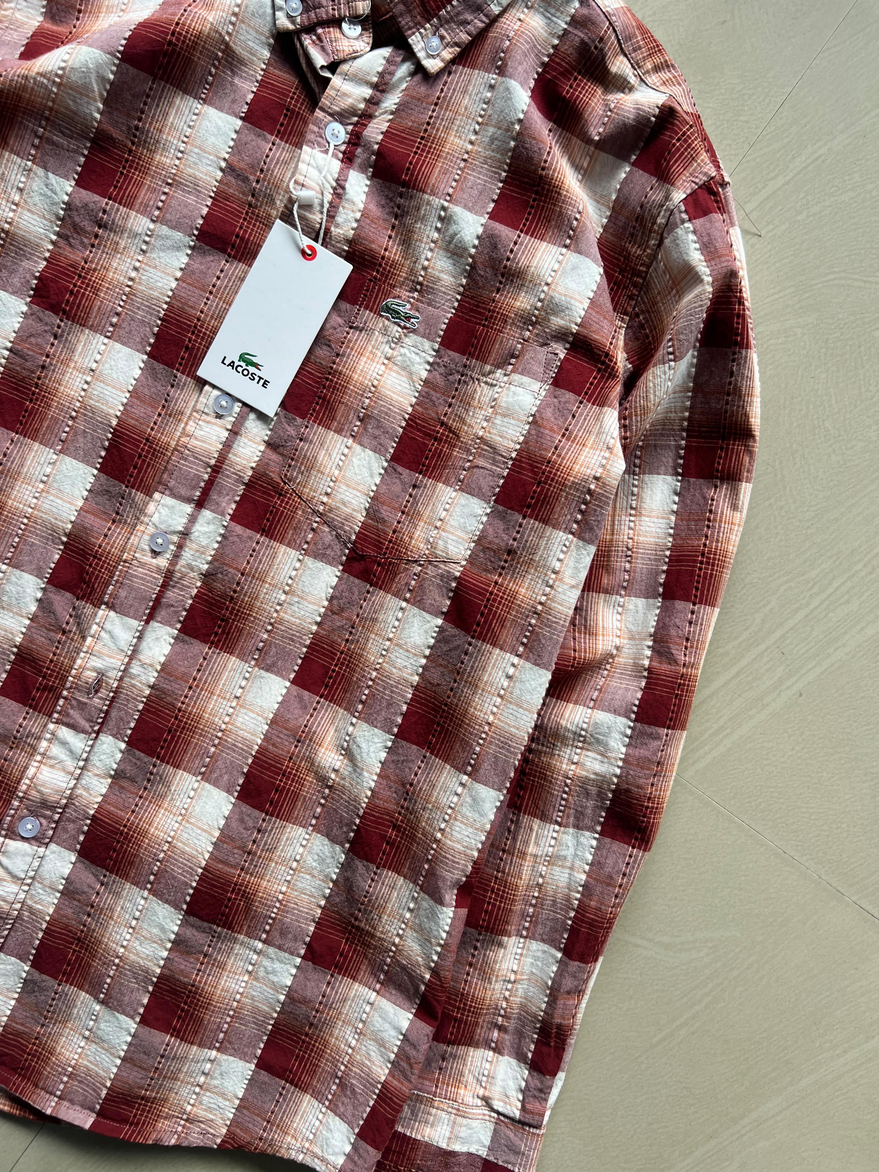 Lacoste Red & White Plaid Button-Down Shirt
