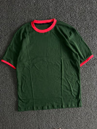 Green T-Shirt with Contrast Red Collar & Sleeve Trim