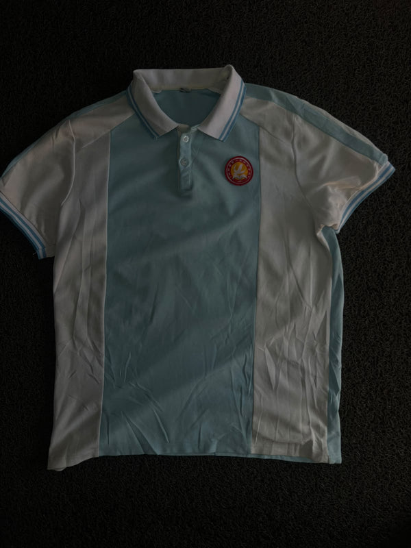 Vintage Light Blue & White Colorblock Polo T-Shirt with Embroidered Logo