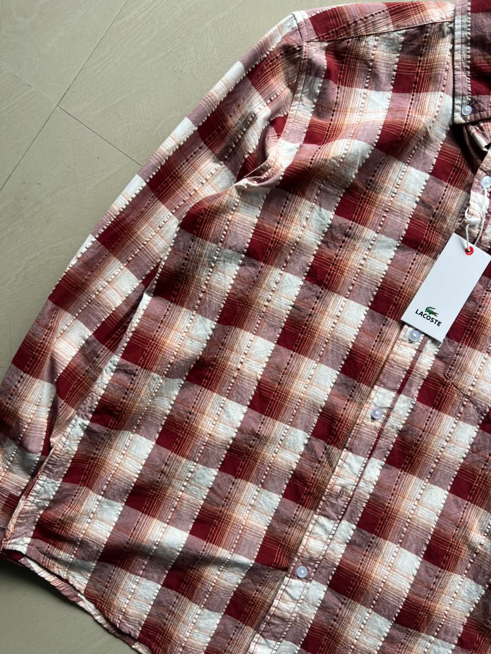 Lacoste Red & White Plaid Button-Down Shirt