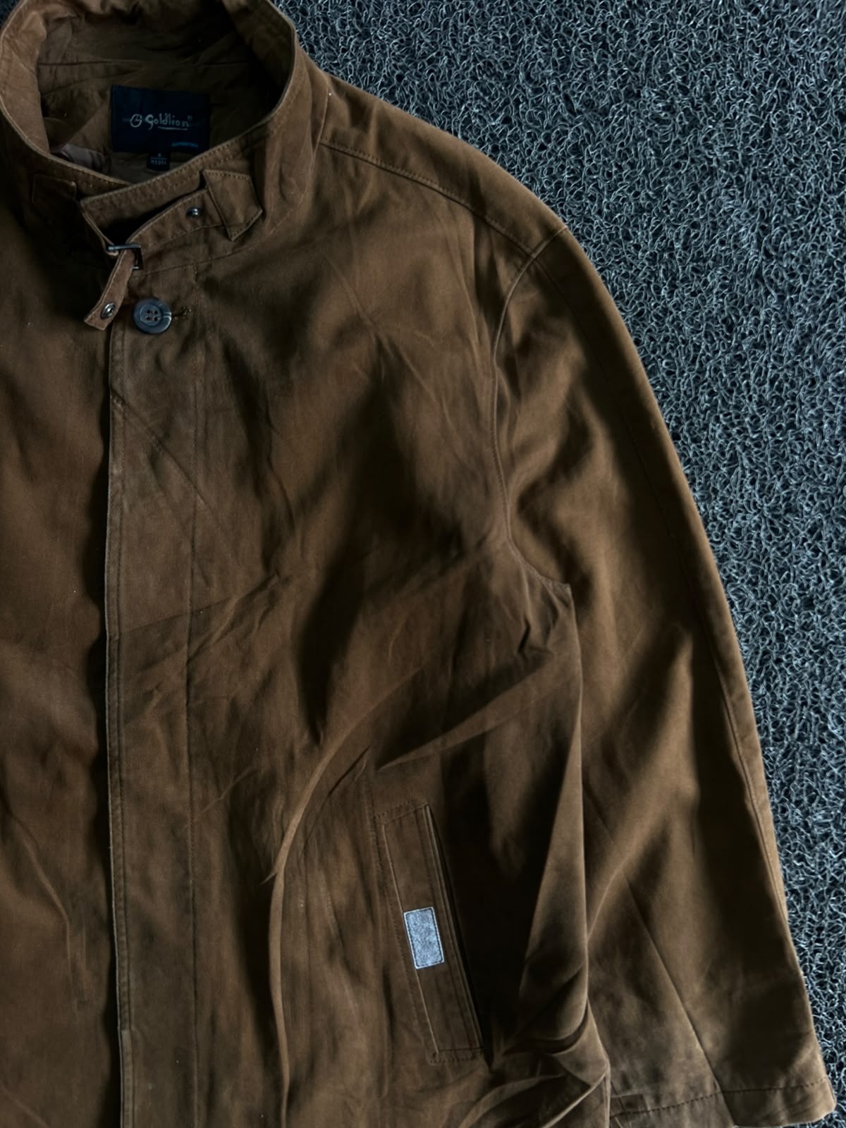 Vintage Brown Stand Collar Utility Jacket ⚠️ Button Missing