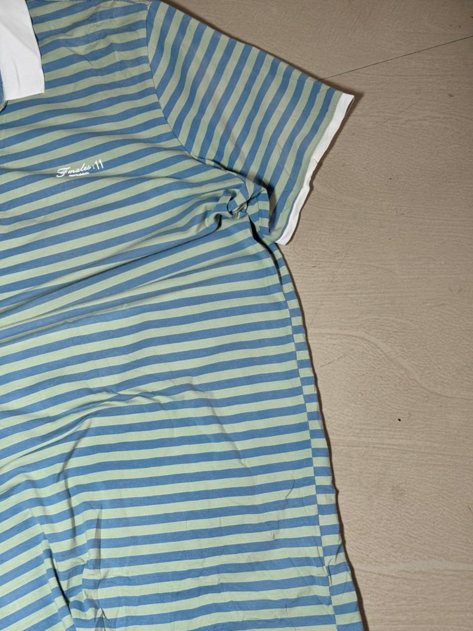 Vintage Blue & Mint Striped Polo T-Shirt