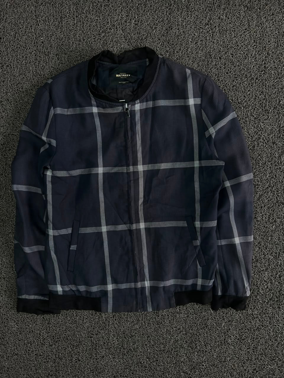 Windowpane Check Bomber Jacket – Full Zip Lightweight Casual Jacket