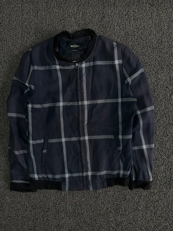 Windowpane Check Bomber Jacket – Full Zip Lightweight Casual Jacket