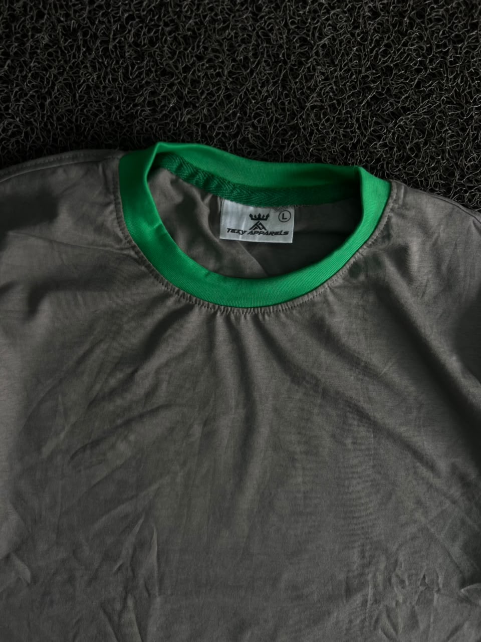 Grey & Green Contrast Trim Crew Neck T-Shirt