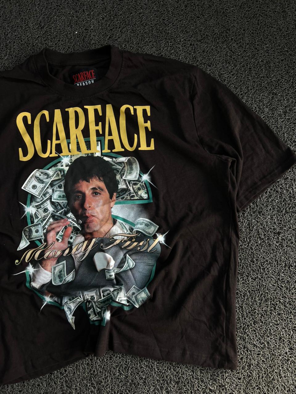 Scarface Money First Graphic Oversized Black T-Shirt