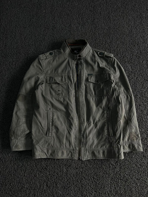 Military Style Zip-Up Utility Jacket – Multiple Pocket Casual Outerwear ⚠️ No Zip