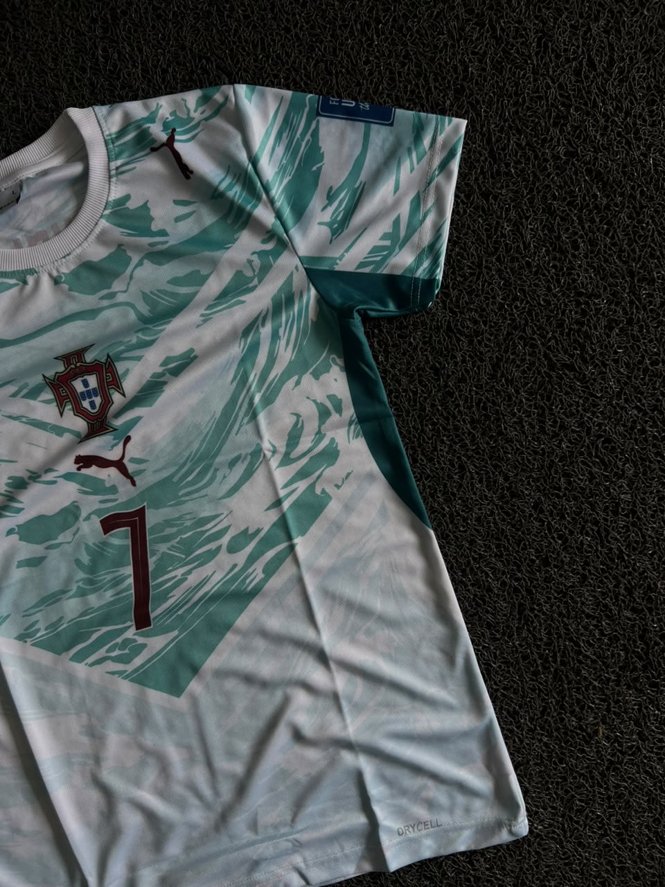 Portugal Cristiano Ronaldo #7 Away Football Jersey – White/Teal | Fan Edition