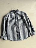 Men’s Grey Textured Stripe Long Sleeve Button-Up Shirt with Dual Chest Pockets