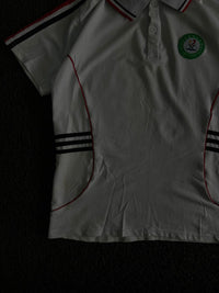 Sports Polo T-Shirt with Red & Black Stripes and Embroidered Chest Badge ⚠️ Small Stains