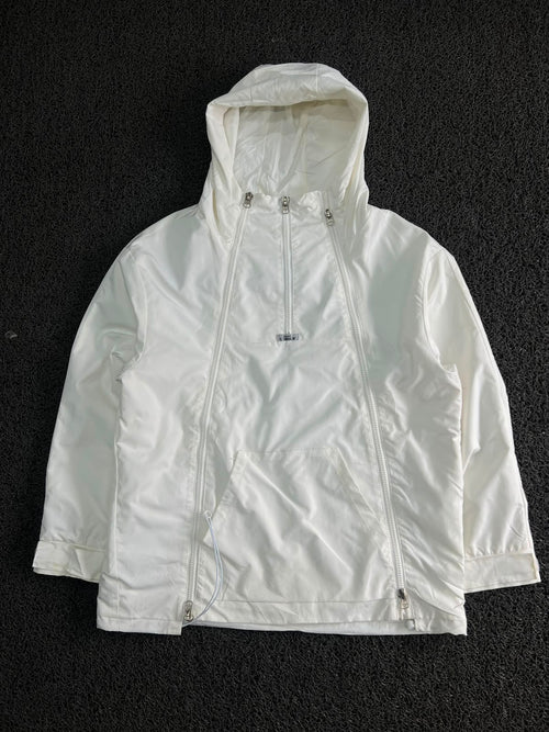 White Hooded Half-Zip Windbreaker Jacket ⚠️ Small Stains
