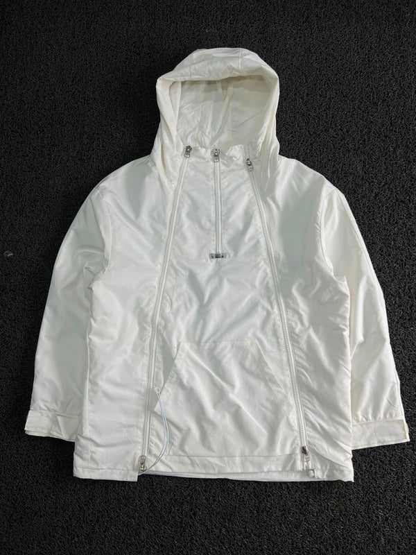 White Hooded Half-Zip Windbreaker Jacket ⚠️ Small Stains