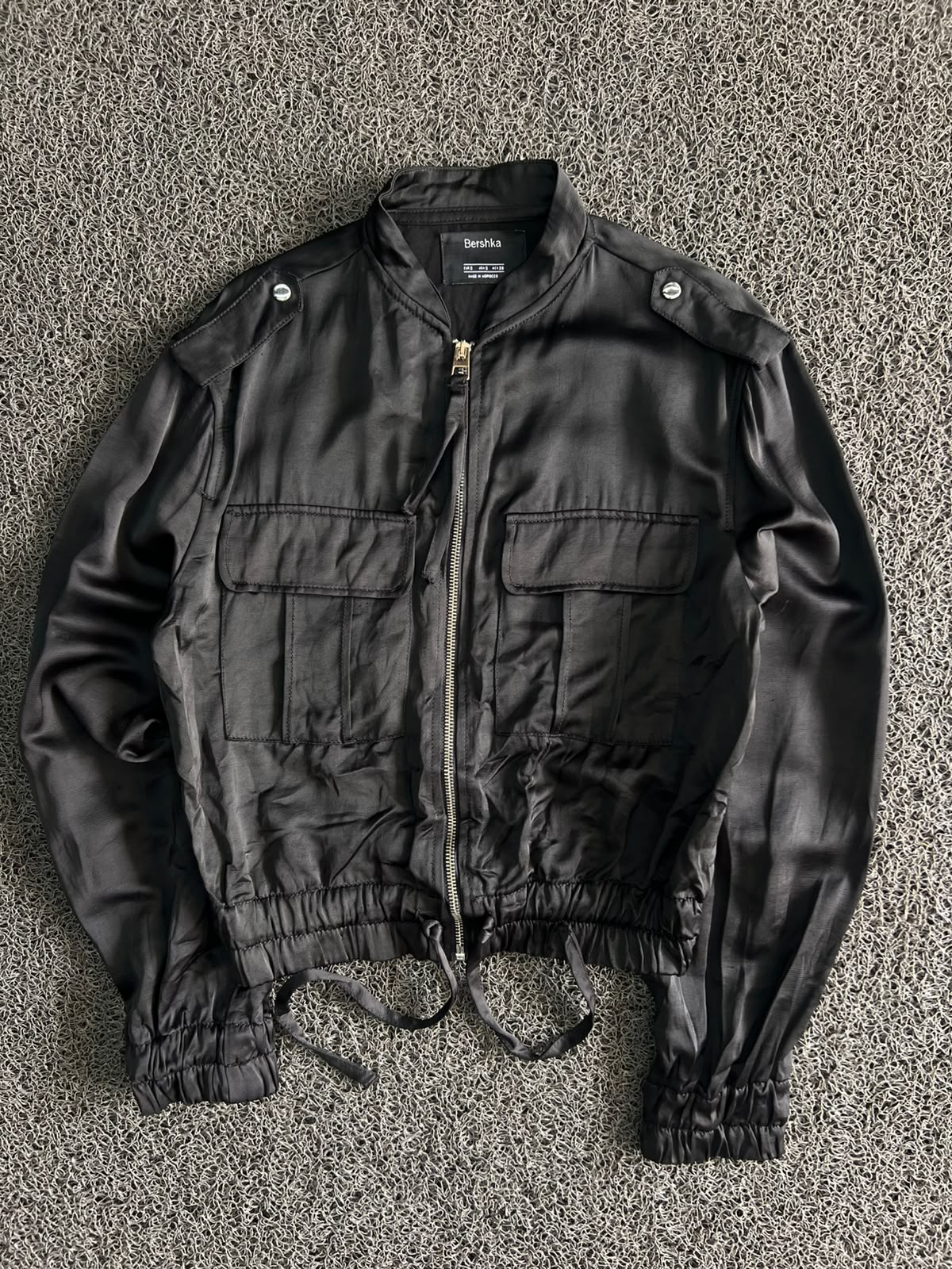 Bershka Black Utility Bomber Jacket – Zip-Up Cargo Style | Vintage