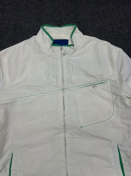 Vintage White Full Zip Lightweight Jacket with Green Trim