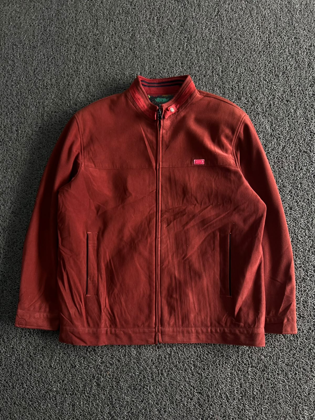 Vintage Red Stand Collar Zip-Up Jacket – Casual Full Zip Lightweight Men's Outerwear