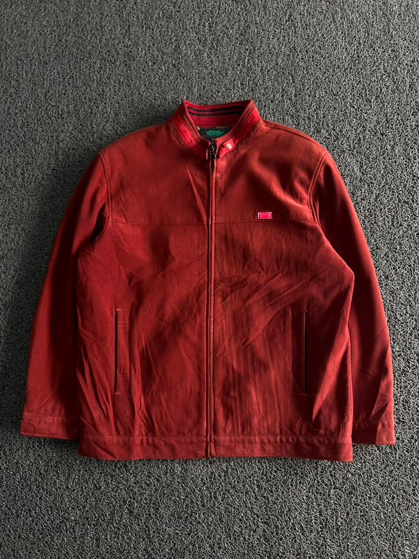 Vintage Red Stand Collar Zip-Up Jacket – Casual Full Zip Lightweight Men's Outerwear