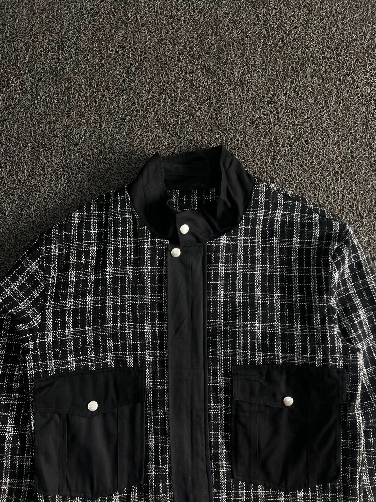 Black & White Plaid Utility Snap Button Jacket