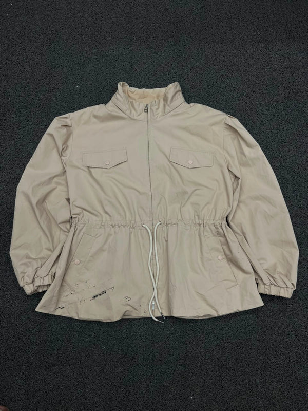 Beige Utility Windbreaker Jacket with Drawstring Waist ⚠️ Small Stains