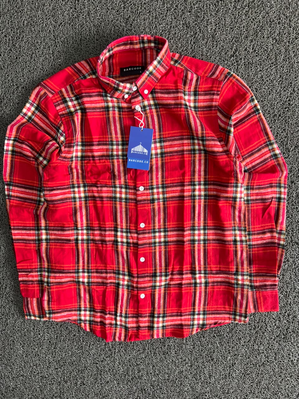 Barcode Red Plaid Flannel Button-Up Shirt – Red Checkered Casual Long Sleeve