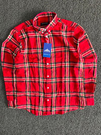 Barcode Red Plaid Flannel Button-Up Shirt – Red Checkered Casual Long Sleeve