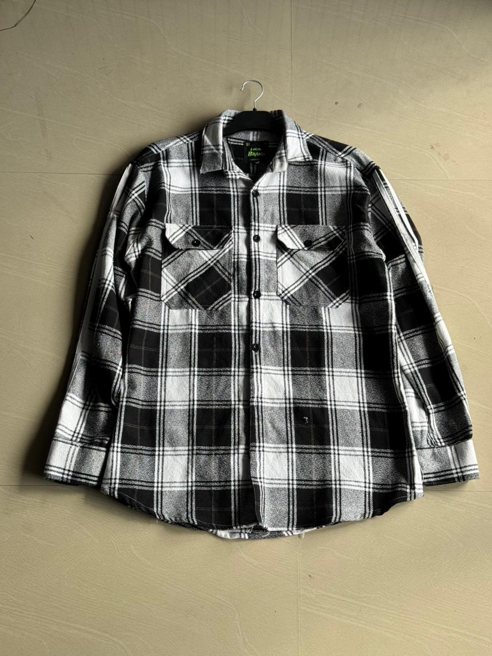 Black & White Plaid Flannel Button-Up Shirt