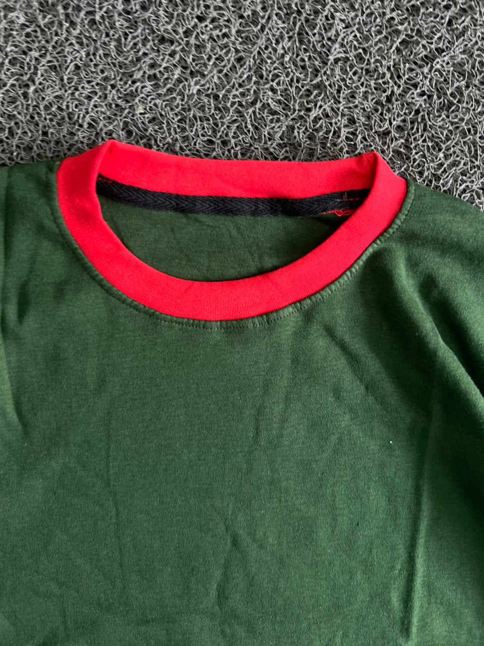 Green T-Shirt with Contrast Red Collar & Sleeve Trim