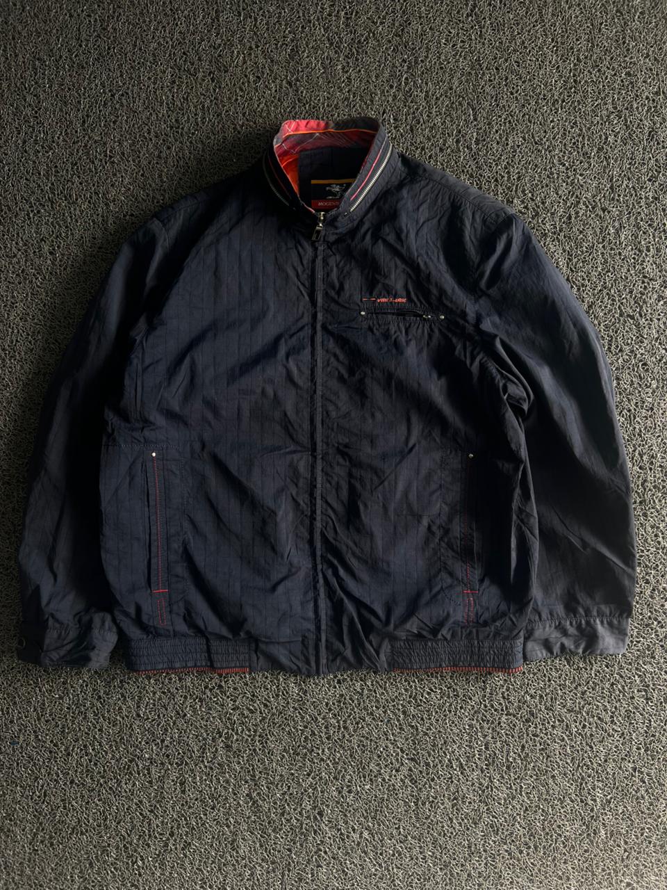 Men's Blue Lightweight Zip-Up Bomber Jacket with Stand Collar