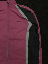 Pink & Black Retro Colorblock Track Jacket with White Panels & Zip Front
