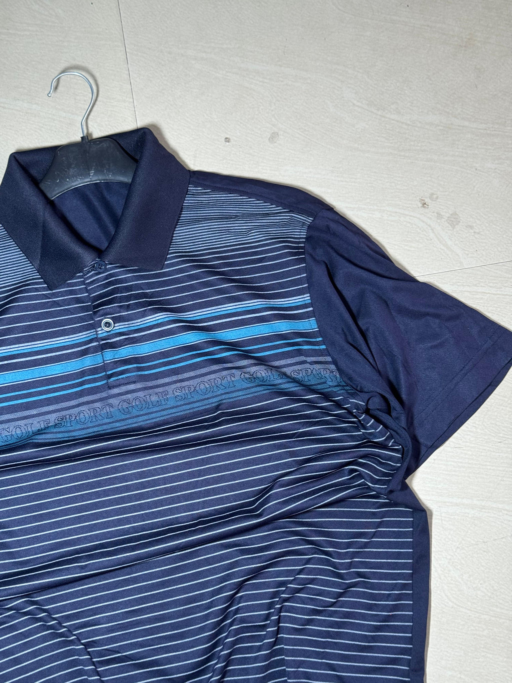 Vintage Golf Sport Striped Polo Shirt – Navy Blue Performance Golf Tee