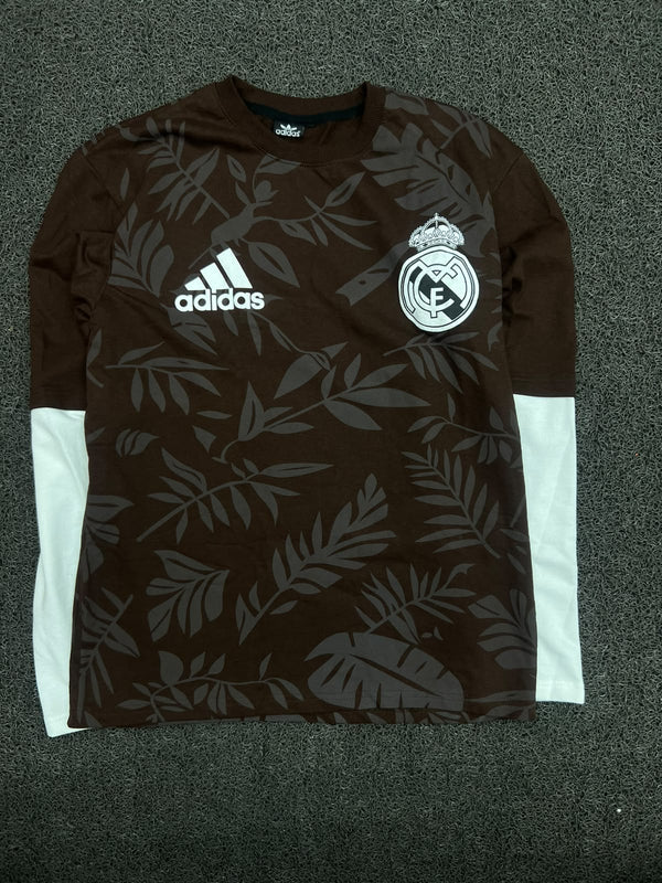 Adidas Real Madrid Brown Floral Print Dr-Sleeve T-Shirt