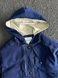 Navy Blue Hooded Utility Jacket with Contrast Stitching