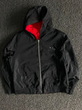 Black Hooded Utility Jacket with Red Inner Lining
