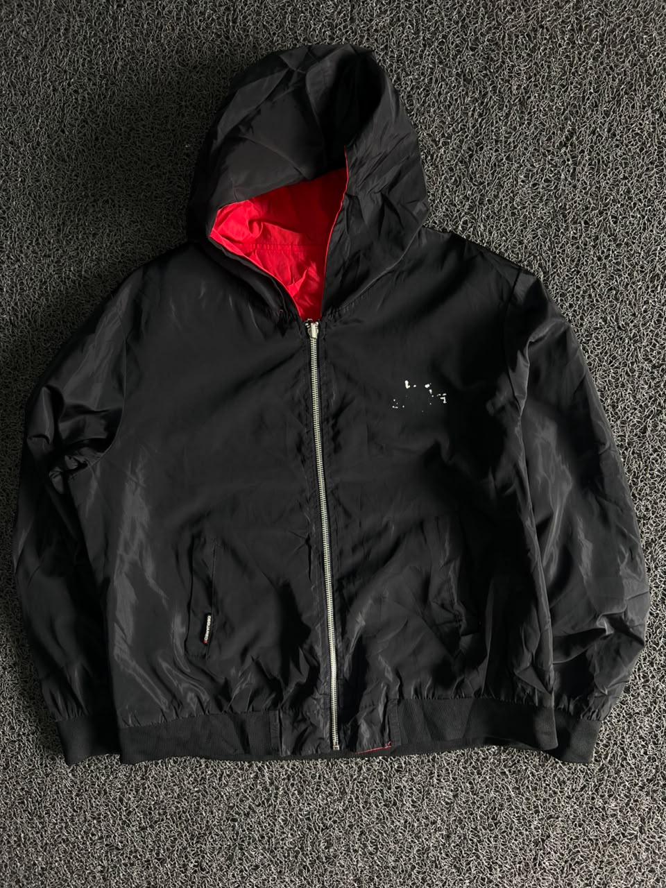 Black Hooded Utility Jacket with Red Inner Lining