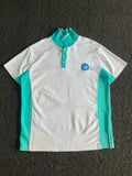 Vintage White & Mint Green Contrast Polo T-Shirt | Half Sleeve Button Neck Casual Tee