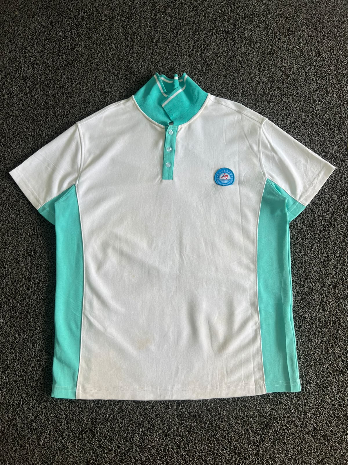 Vintage White & Mint Green Contrast Polo T-Shirt | Half Sleeve Button Neck Casual Tee