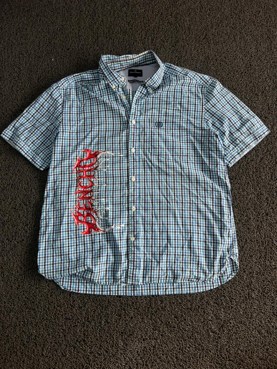 Thrifted Marc O'Polo Blue Check Short Sleeve Button-Up Shirt