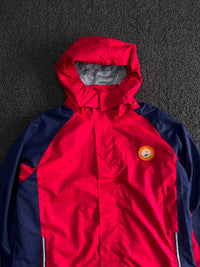 Vintage Hooded Waterproof Outdoor Rain Jacket – Red/Navy Full Zip Windbreaker