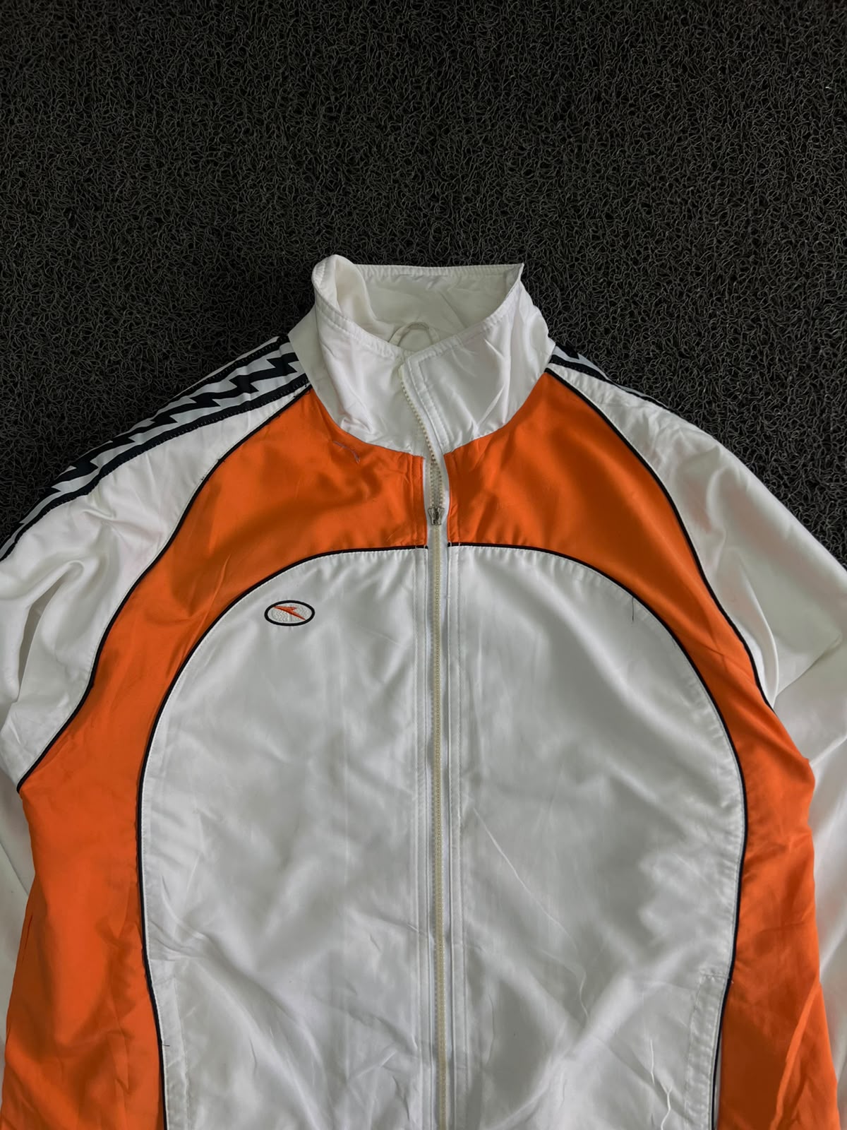 Vintage White & Orange Track Jacket – Full Zip Sports Windbreaker