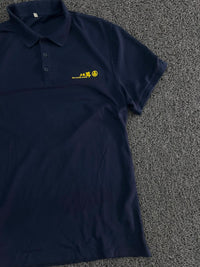 Men’s Navy Blue Solid Polo T-Shirt with Yellow Embroidered Logo
