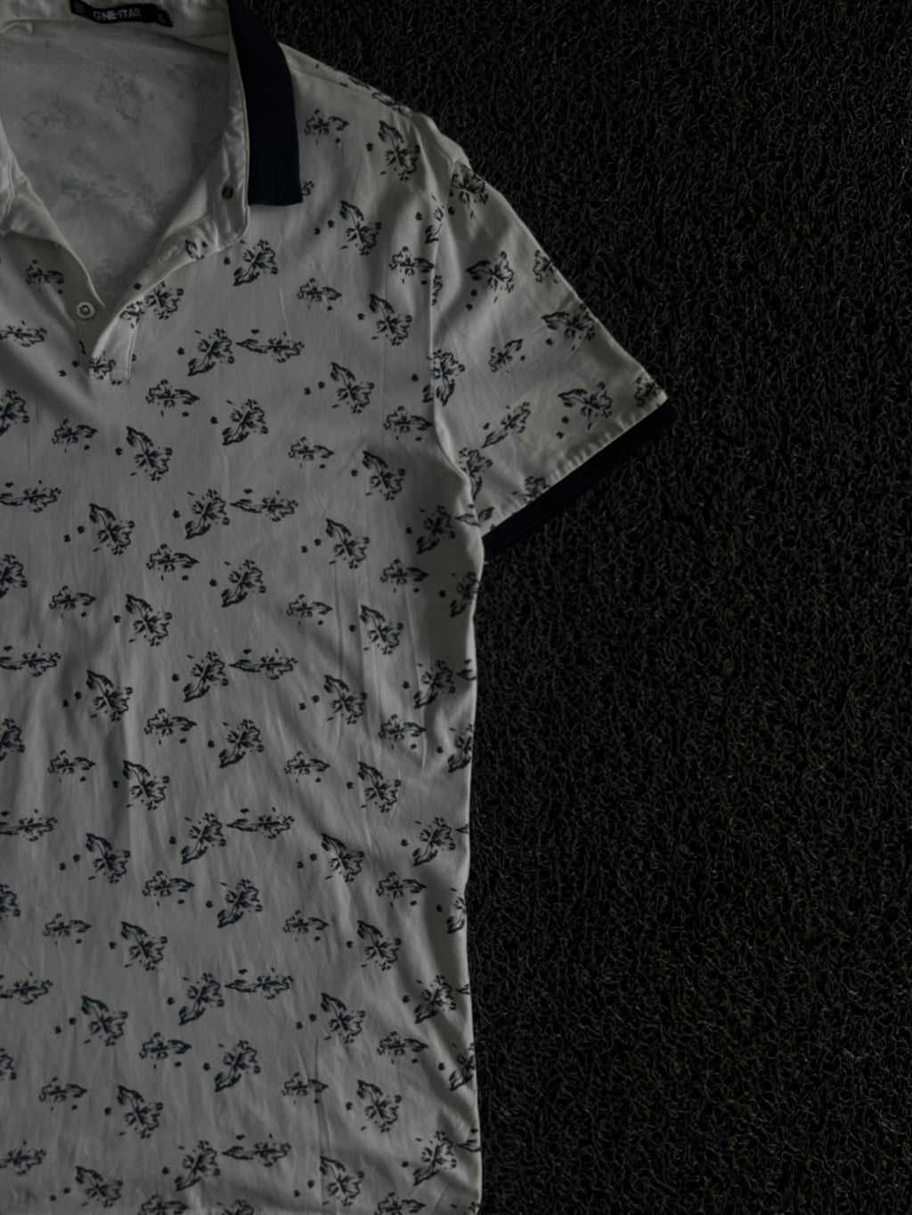 Vintage One Star White Floral Print Polo Shirt – Collar Casual Tee