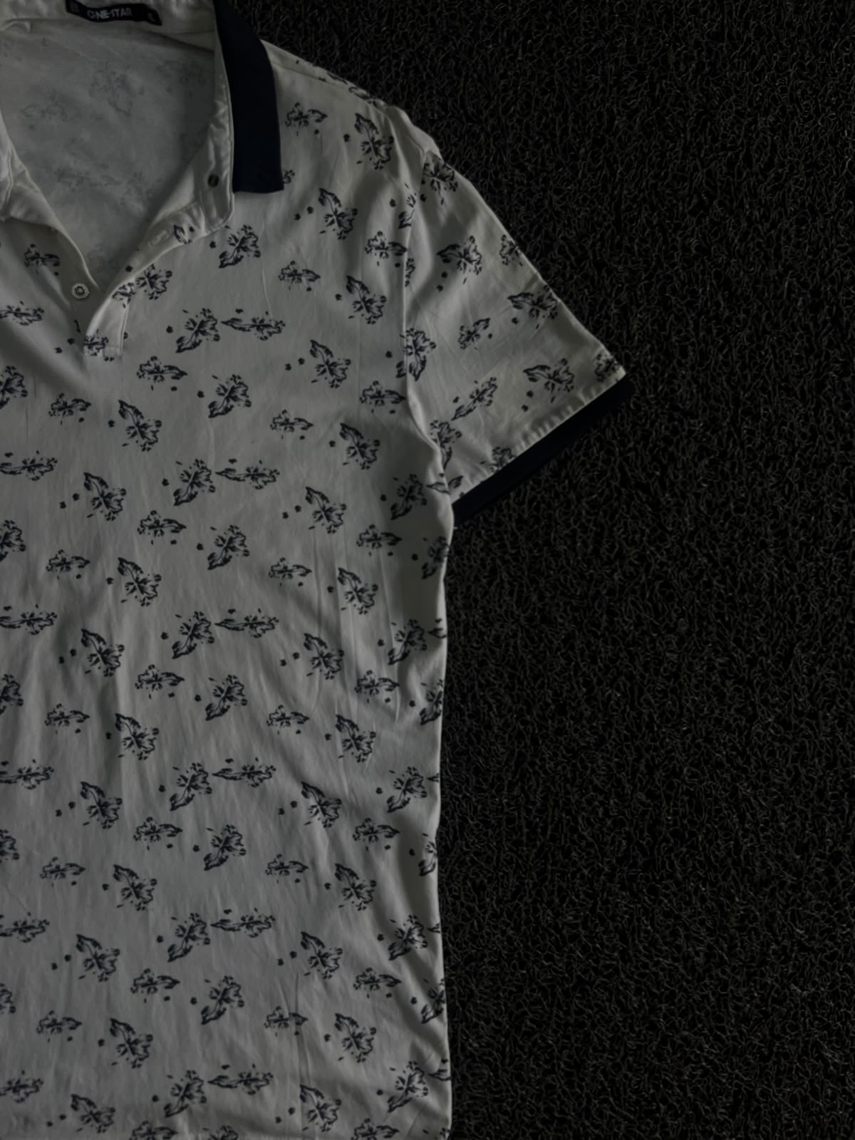 Vintage One Star White Floral Print Polo Shirt – Collar Casual Tee